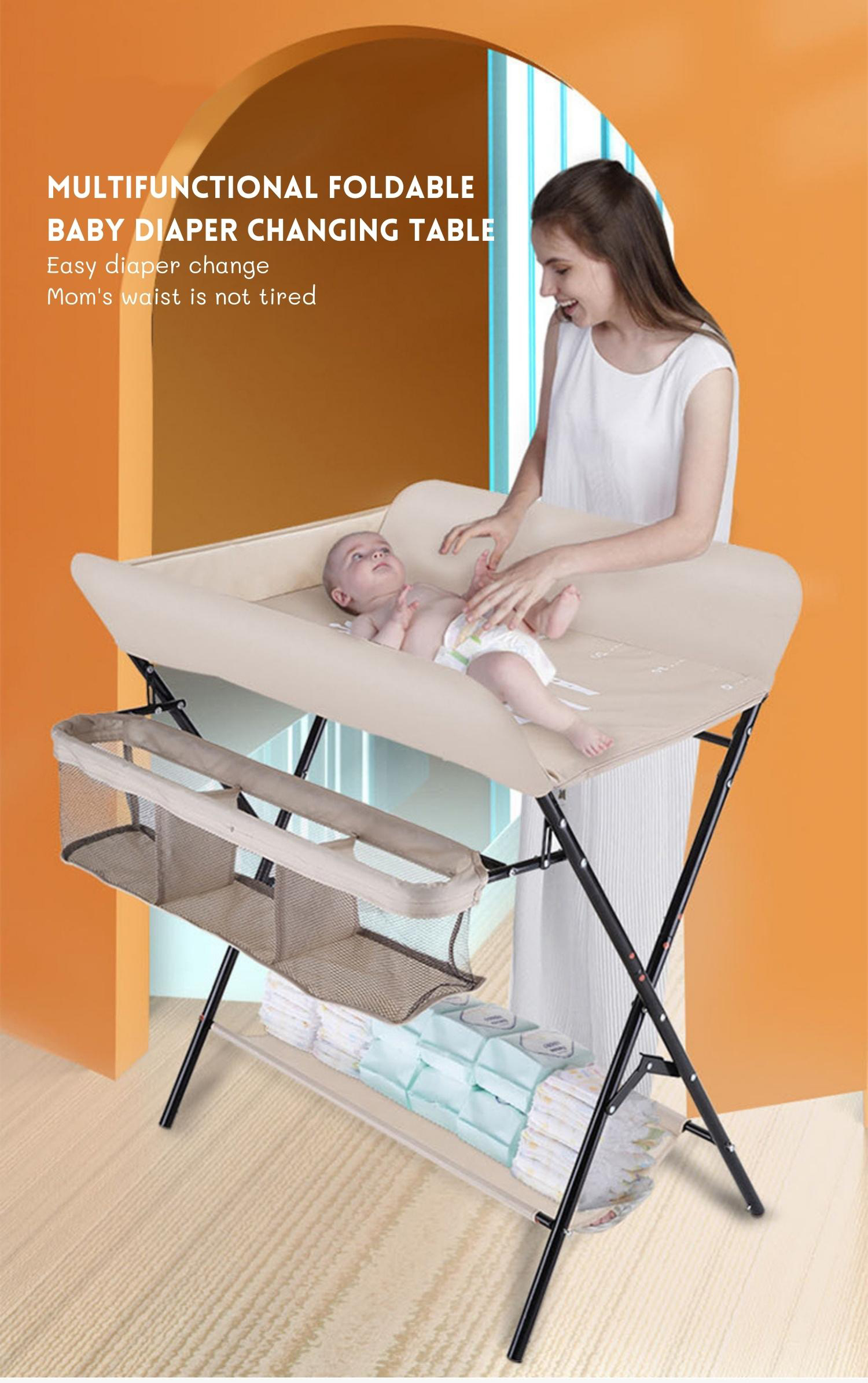 Ouninbear Portable Folding Baby Diaper Changing Table With Storage And Movable Nursery Pad
