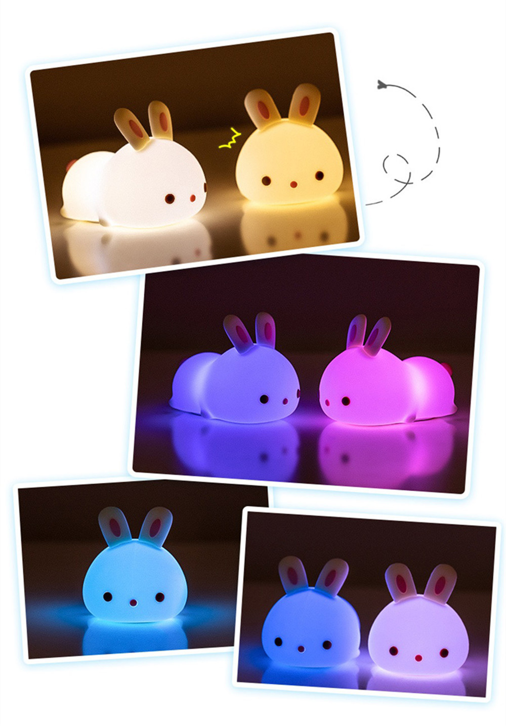 Soft Silicone Rabbit Kids Nursery Bedside Nightlight Lamp Gifts Touch Sense RGB LED Bunny Night Light