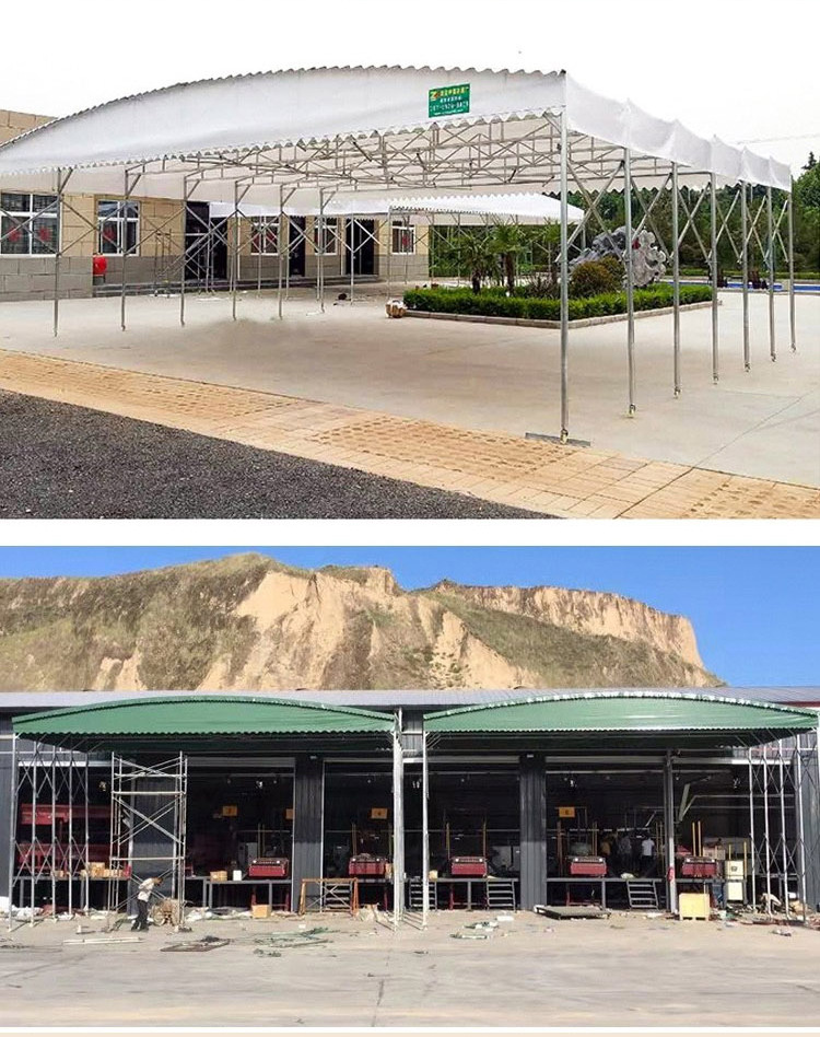 Large Warehouse Logistics Electric Tent with Adjustable Push-Pull Canopy and Retractable Shift Awning in Metal Type Steel
