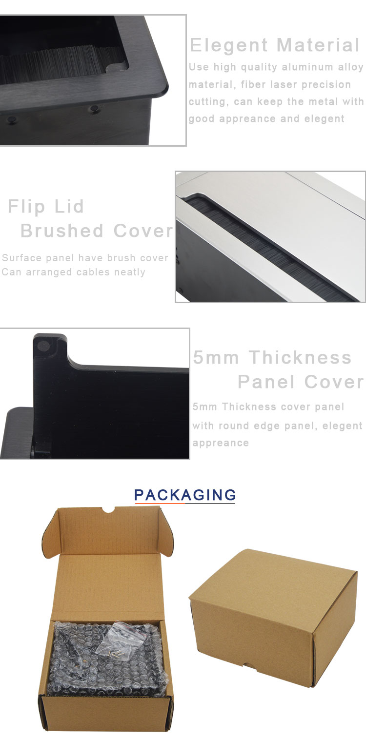 BNT Hot sale office furniture clamshell brush hidden in desk table mounted socket box