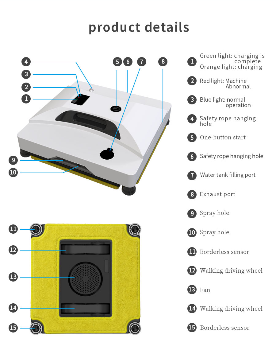 US Plug Rise Exterior Window Cleaning Robot with Remote Control and 500mAn Lithium Battery