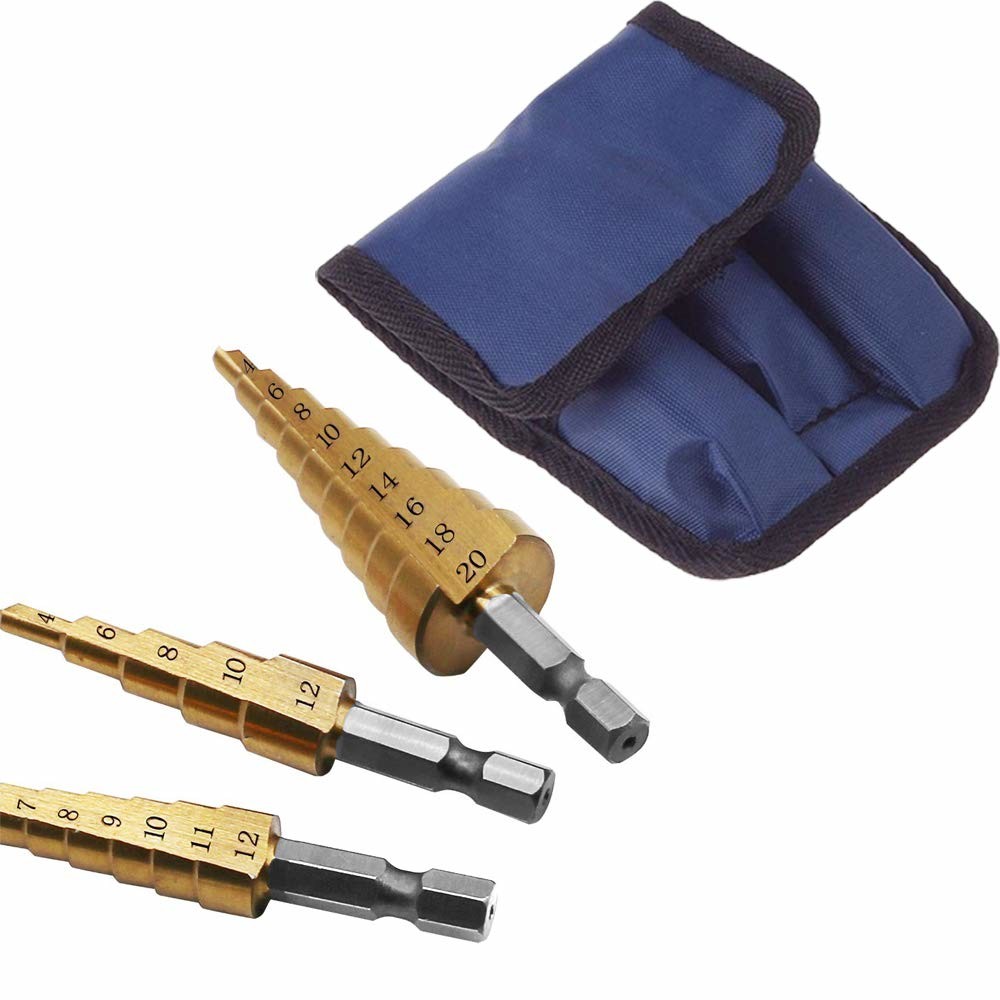 3PCS Cobalt Coated Step Bits Titanium Hex Shank HSS Co Drill Bits