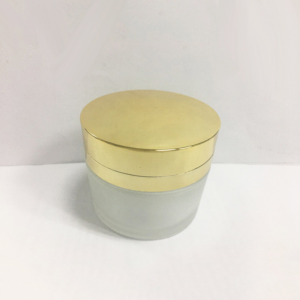Round 50g Frosted Glass Jar Straight With Gold Cap Classical Shape