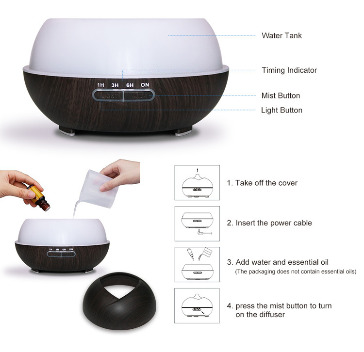 400ML Wood Grain Aromatherapy Diffuser Ultrasonic Air Humidier Mist Maker
