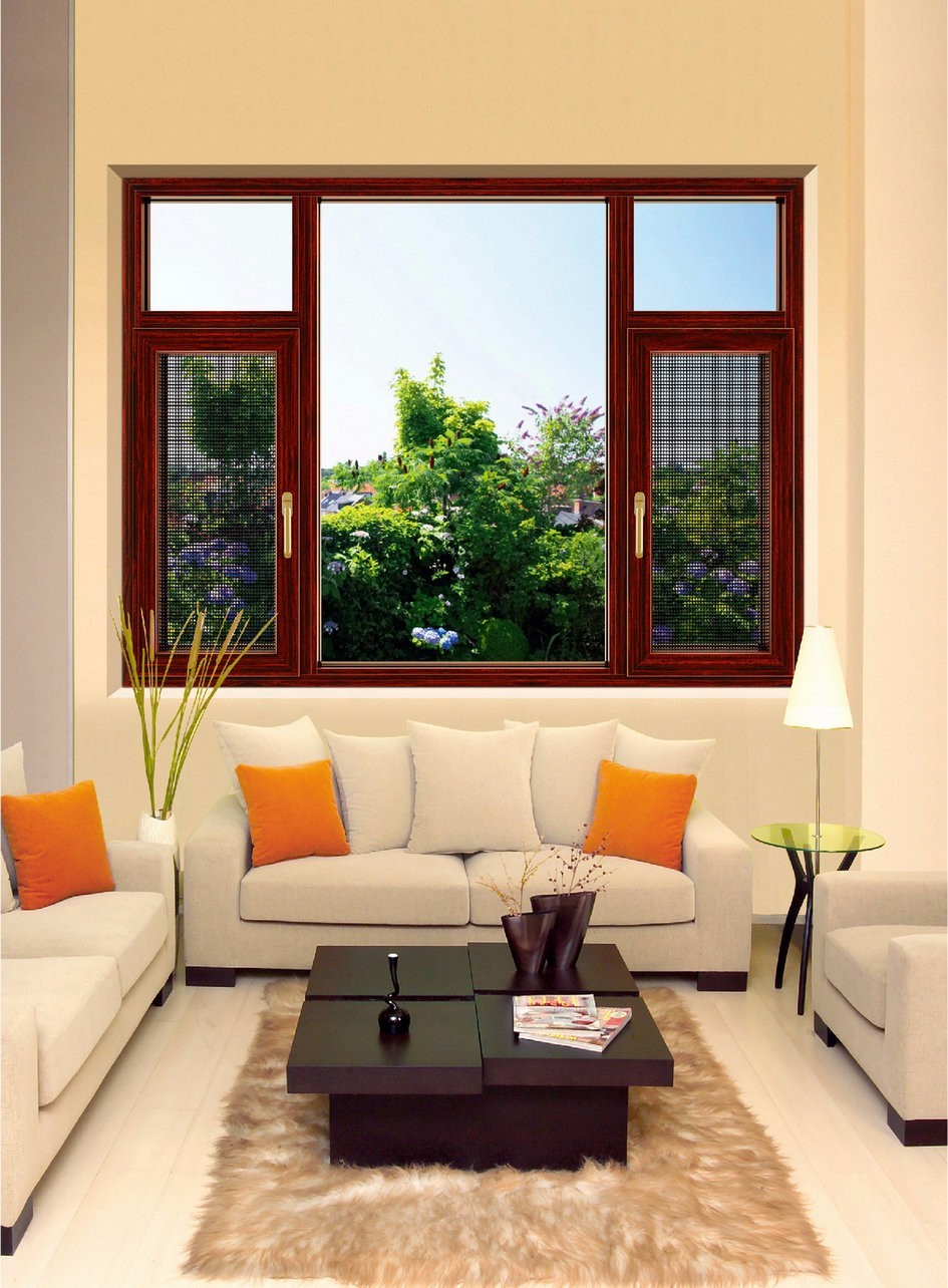 Casement Windows Wood Grain Aluminum Extrusion Aluminum Alloy 6063 T5