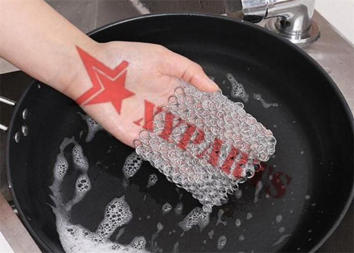 7"x7" Round Square Single Ring Mesh Chain Mail Scrubber For Pot Cleaning