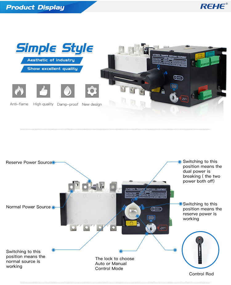 New type AC 100A 400V 4P ATS Dual Power Automatic Transfer Switch For Generator