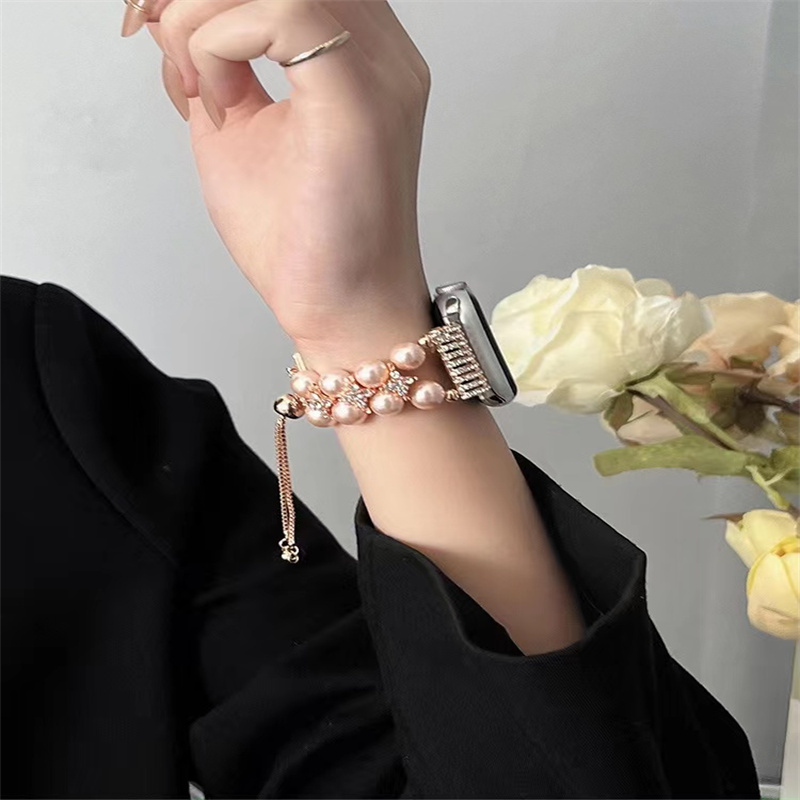 OEM ODM Women Metal Diamonds Jewelry Bracelet Wrist Band Fashion Handmade Watch Straps For iWatch Series 8 7 6 5 4 3 2 1