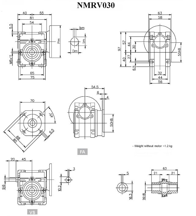 Rv30 Aluminum Shell Worm Reduction Gearbox Lightweight Small volume
