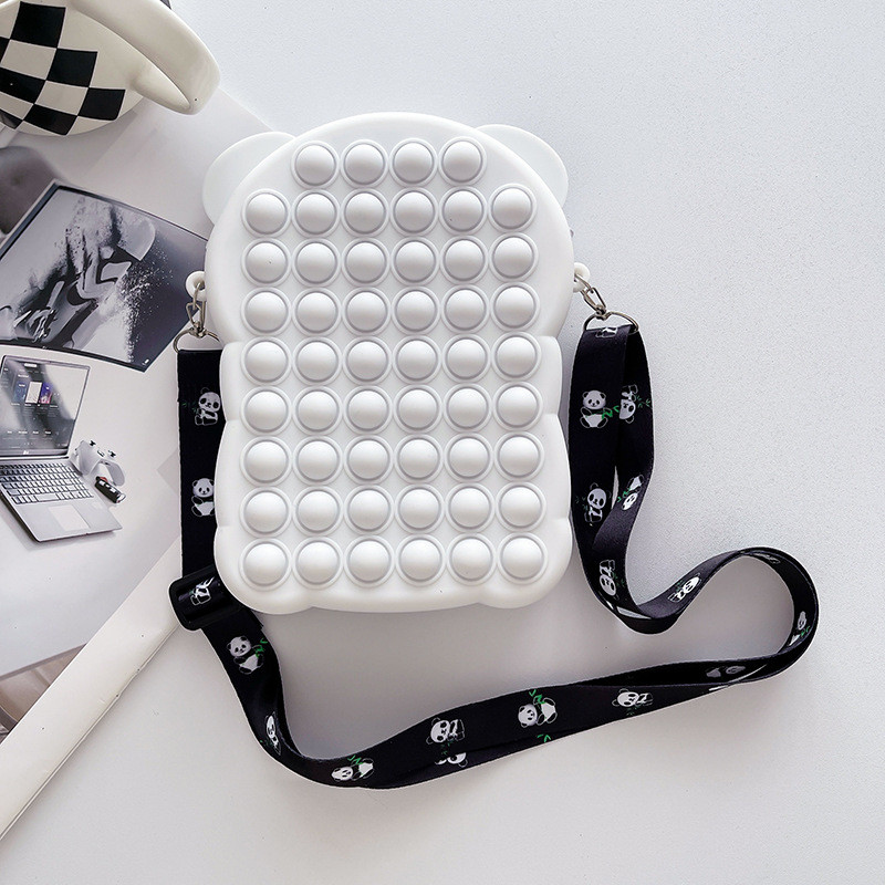 Panda Durable Compact Silicone Coin Bag With Zip Closure Crossbody Shoulder Bag Coin Wallet Bag School Office Supplies