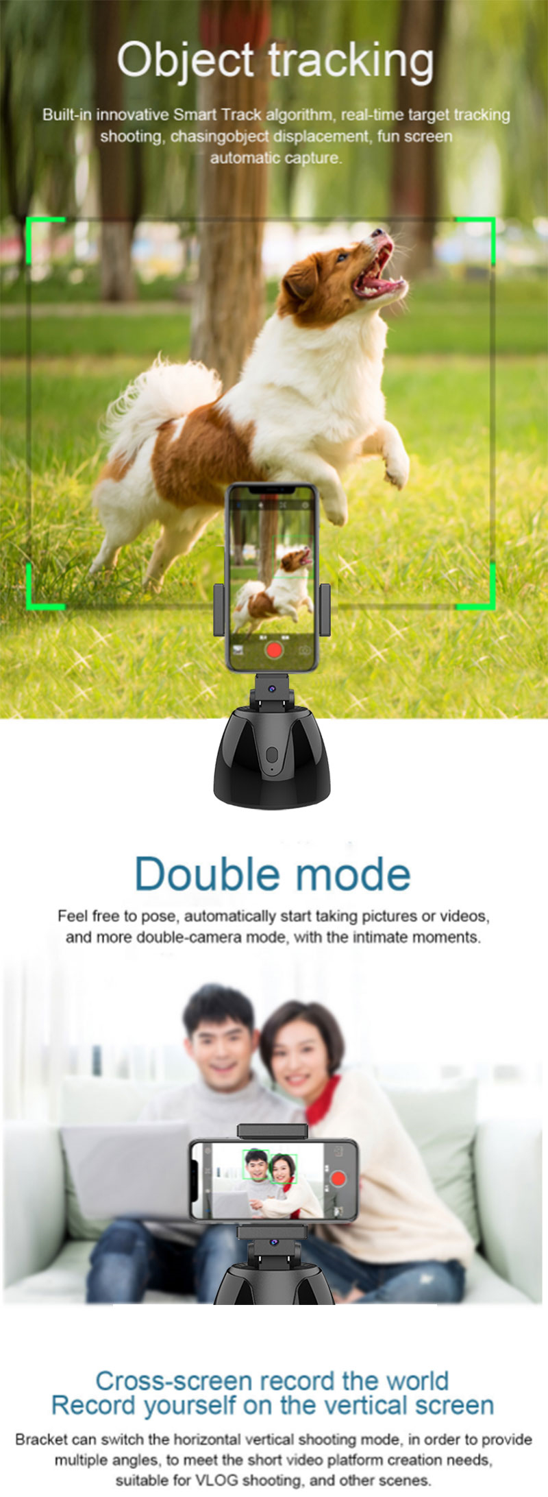 All in one 360 Degree Rotation Auto Face Object Tracking Selfie Stick smart Shooting Phone Holder