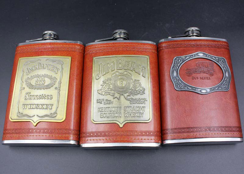 Antique 9 Oz Hip Flask Business Gift Set Leather Patch Pu Ss Wine Bottle Set