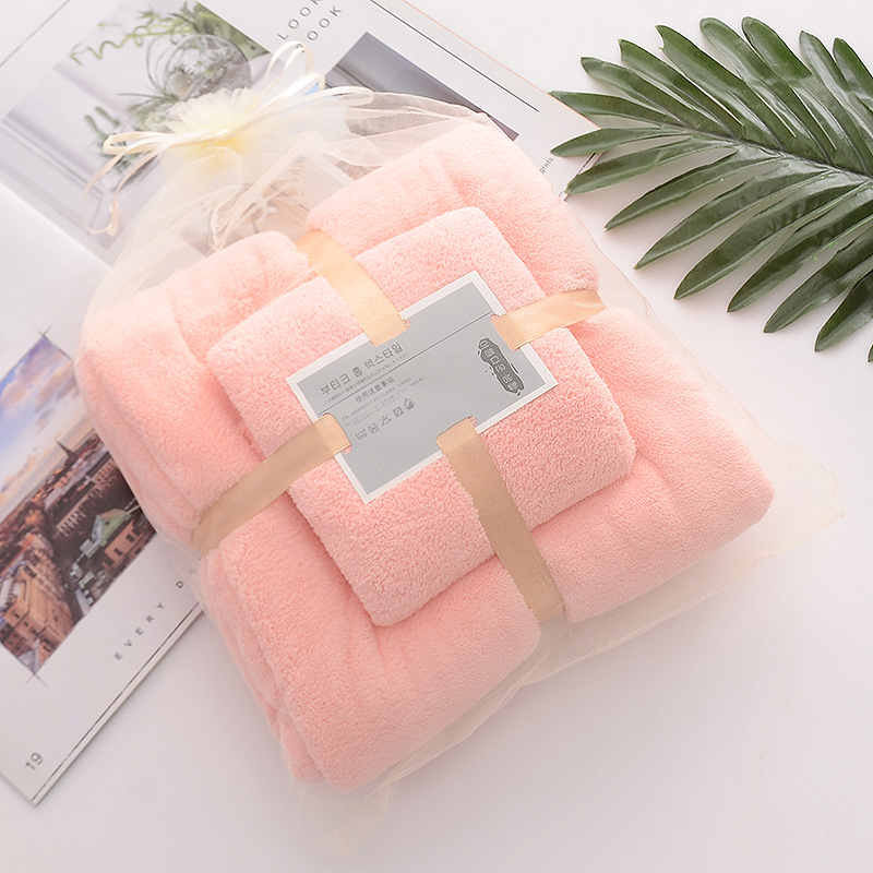 Home Hostel density Coral Velvet Bath Towel Set Soft and Absorbent with Plain Lace