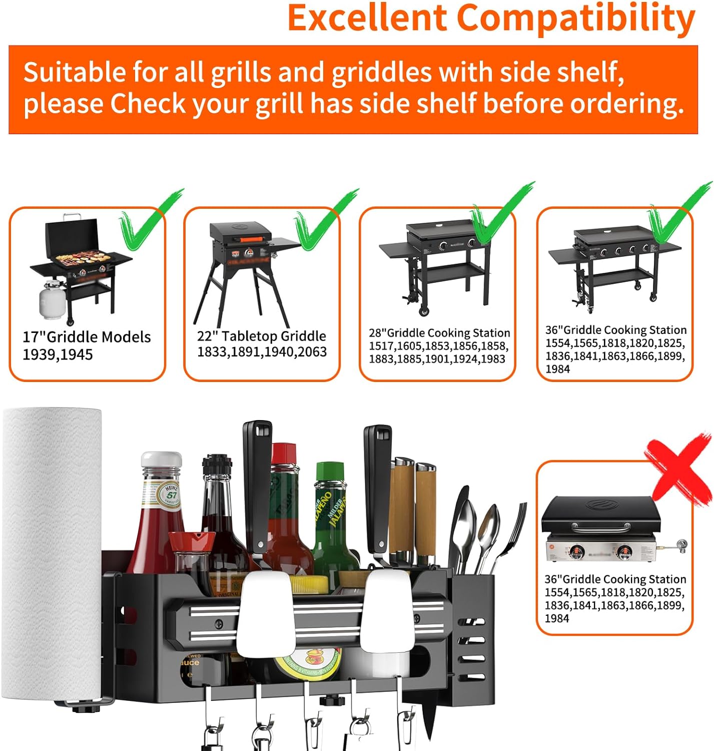 Griddle Caddy for Blackstone Free Drilling Hole Space Saving Grill Accessories for Blackstone 28"/36" Griddles/Prep Cart