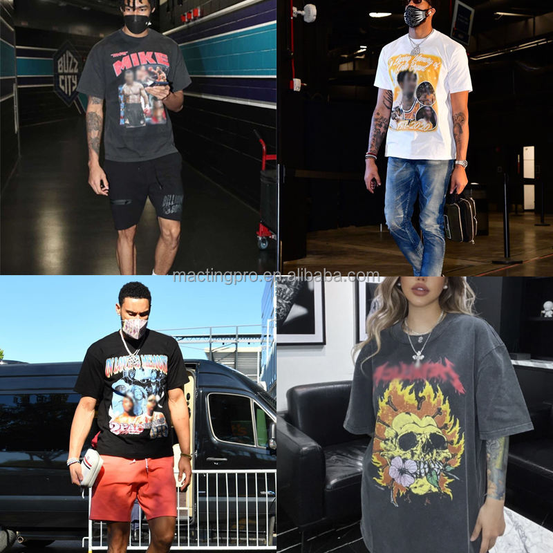 Men's Custom Graphic T-shirts DTG Print Vintage Distressed Patch Embroidery Acid Wash