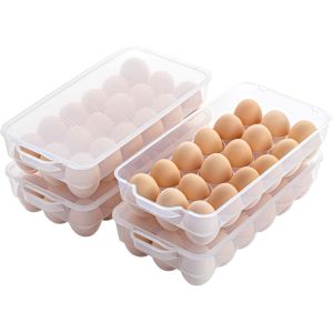 Clear Plastic Egg Holder For Refrigerator, Stackable Egg Storage Trays With Lid & Handles, Plastic Egg Box Carrier 4 Pack, BPA-Free Egg Storage Container For 18 Eggs