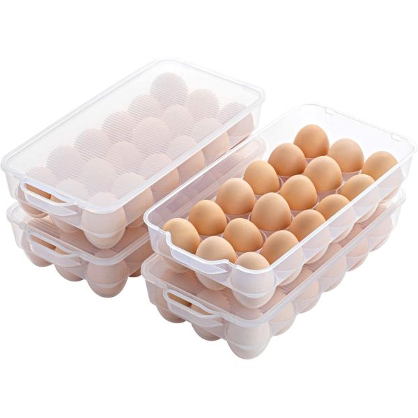 Quality Clear Plastic Egg Holder For Refrigerator, Stackable Egg Storage Trays With Lid & Handles, Plastic Egg Box Carrier 4 Pack, BPA-Free Egg Storage Container For 18 Eggs for sale