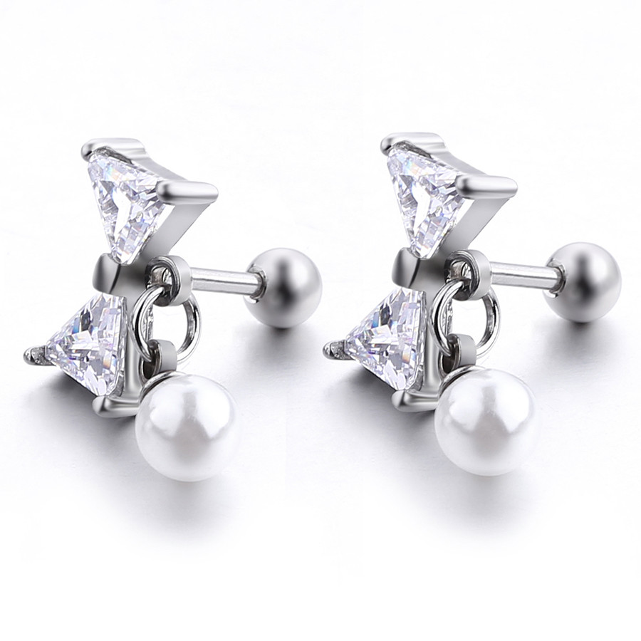 Canada style fashion piercing jewelry bowknot shape stud earring with pearl