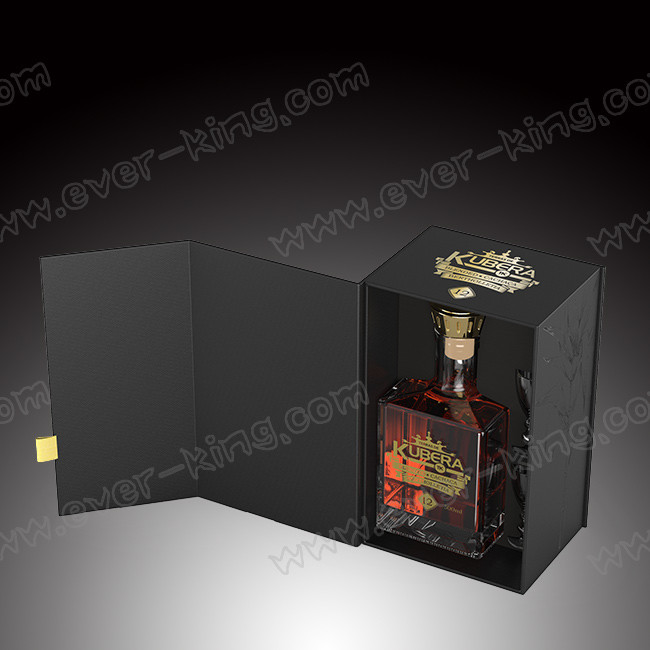 Custom Luxury Matt Black Rigid Cardboard Liquor Packaging Boxes With Two Cups