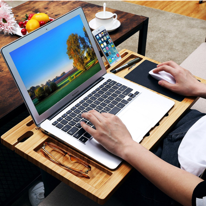 Sustainable Portable Bamboo Laptop Desk Tray Stand Single Tier