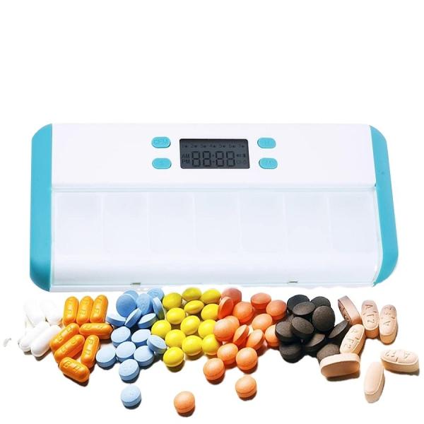 Quality electronic dispenser ma cb pill case timer Automatic Pill Dispenser with LED Electronic Timing Reminder and Smart Vibrating for sale