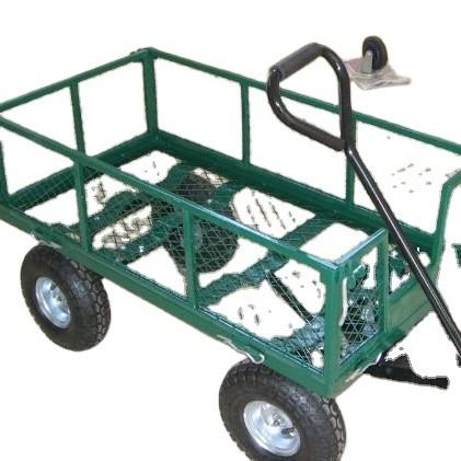 Green Trailer Cart Heavy Duty Metal Gardening Trolley with 500LBS Capacity at