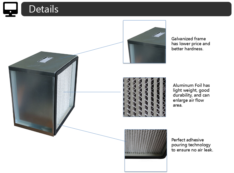 300*550*300mm H12 H13 Deep Pleat HEPA Filter For Laminar Flow Hood