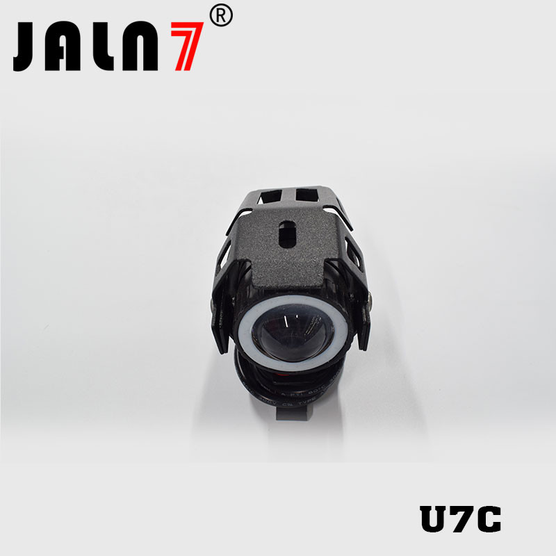 Motorcycle Headlight Led JALN7 U7C 15W Fog Driving Running Light with Angel Eyes Lights Ring Front Strobe Flashing