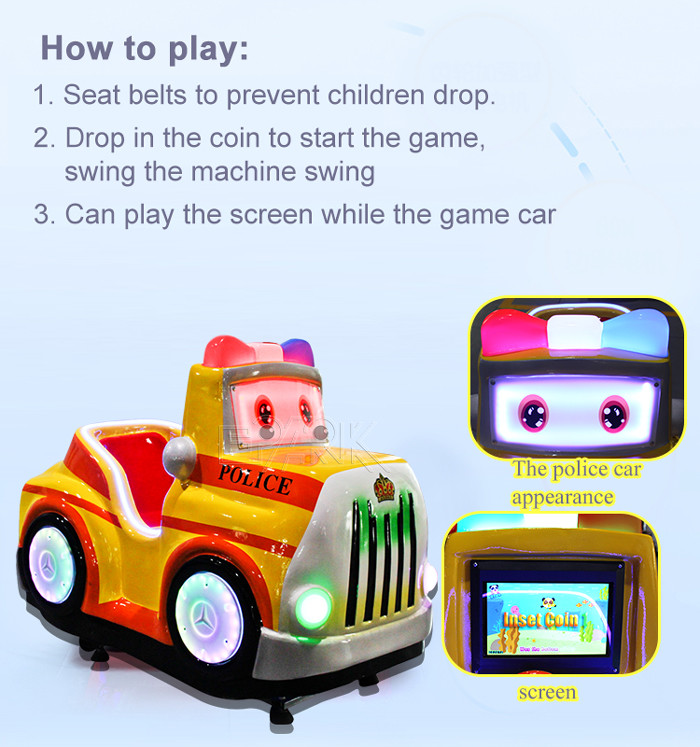 Fiber Glass Luxury Yellow Police rocking car kids machine coin kiddie ride swing on toys for children