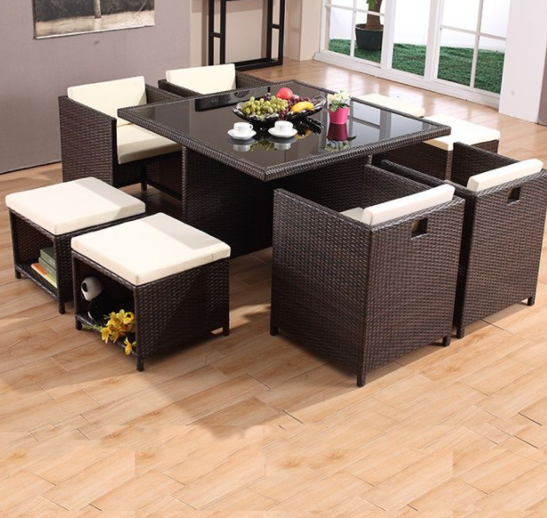 10 Seater Rattan Dining Table Set Wicker Dining Coffee Stack Table Round Sofa