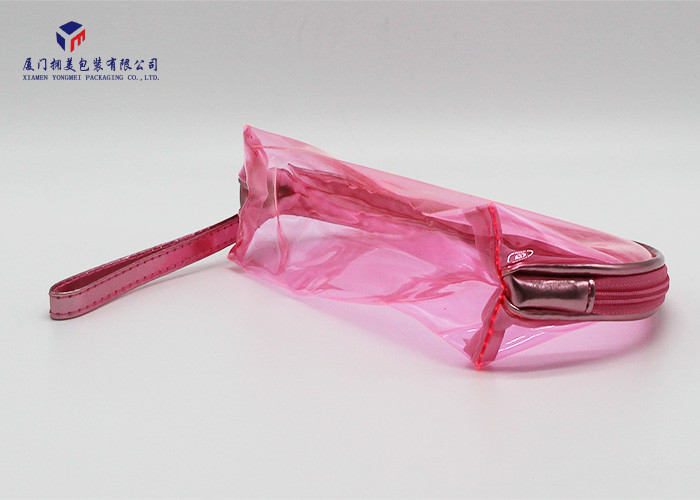 Semicircular Shape Soft PVC Bags Transparent Clear Pink Color Size 17X5.8X13cm