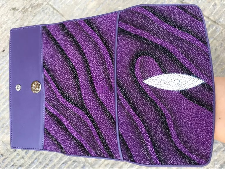 Authentic Stingray Skin Female Long Trifold Wallet Coin Case Genuine Leather Women Large Red Clutch Purse Lady Money Bag