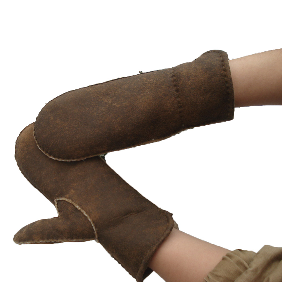 sheepskin double face fur women winter warm shearling mittens