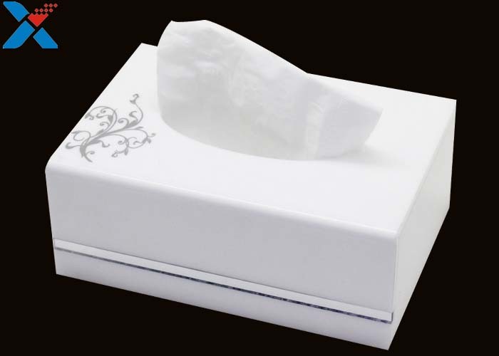 White Custom Acrylic Boxes , Acrylic Tissue Box For Office / Home ROHS Certificate