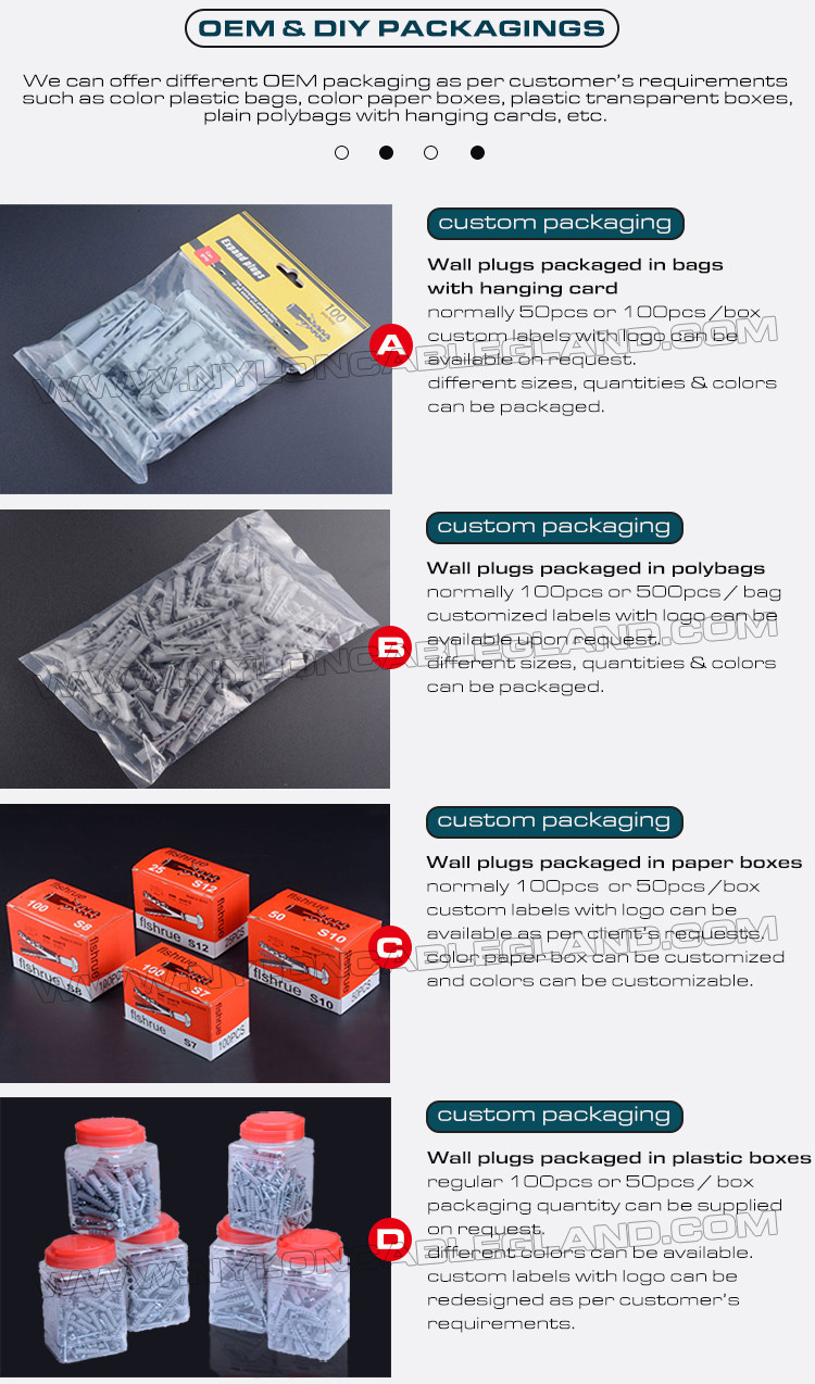 Rimmed Plastic Expansion Plugs /Anchors with Double Wings & Screws, Fishlike Type, Polyethylene, Ø5~Ø16mm, for Concrete Wall
