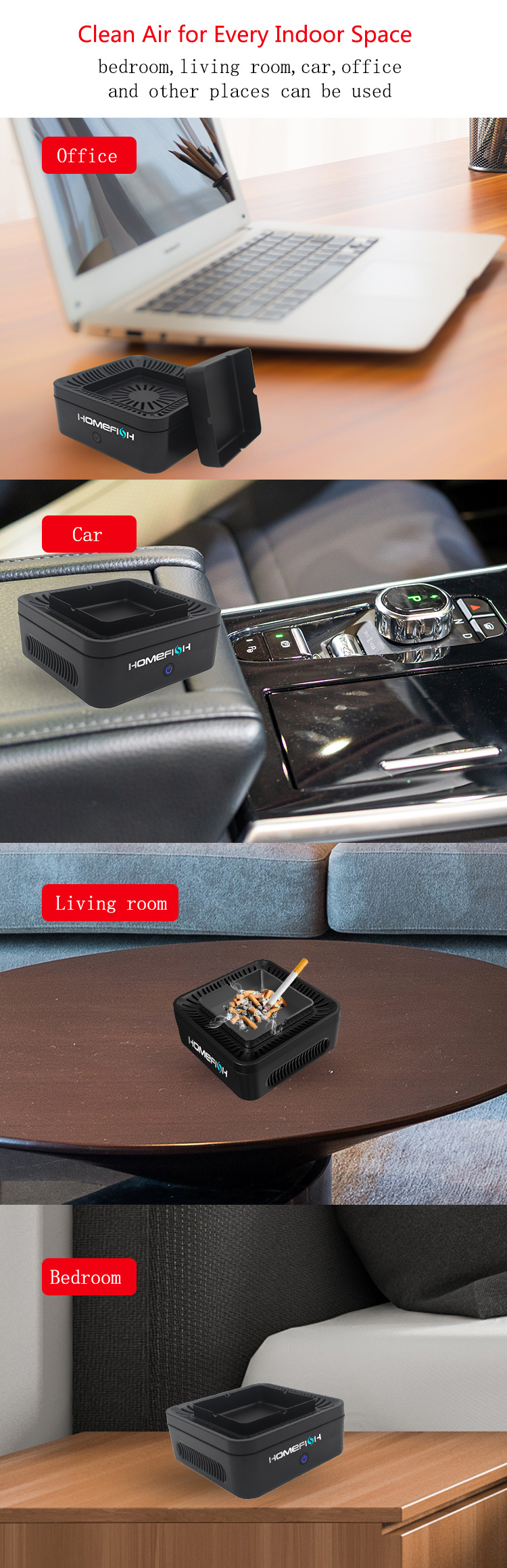 Homefish OEM 2023 Newest Purificador De Aire Portatil Purificateur Ions Negative Air Purifier For Car Home Ashtray Air Purifier