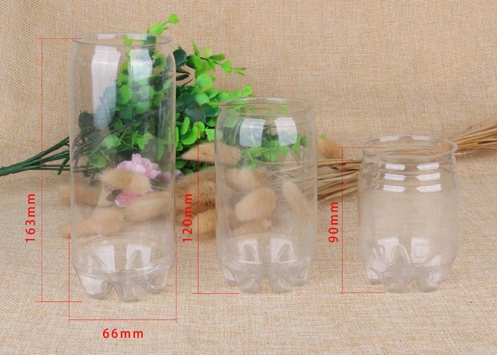 340ml Transparent PET Beverage Cans For Soda / Juice With Aluminum Easy Open Lid