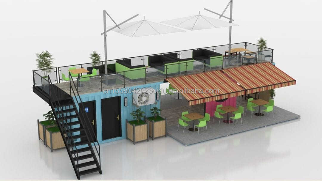 50/75/100mm Wave Sandwich Panel Wall 20ft 40ft Folding Container Cafe Restaurant Shipping Container Bar Cafe with Kitchen