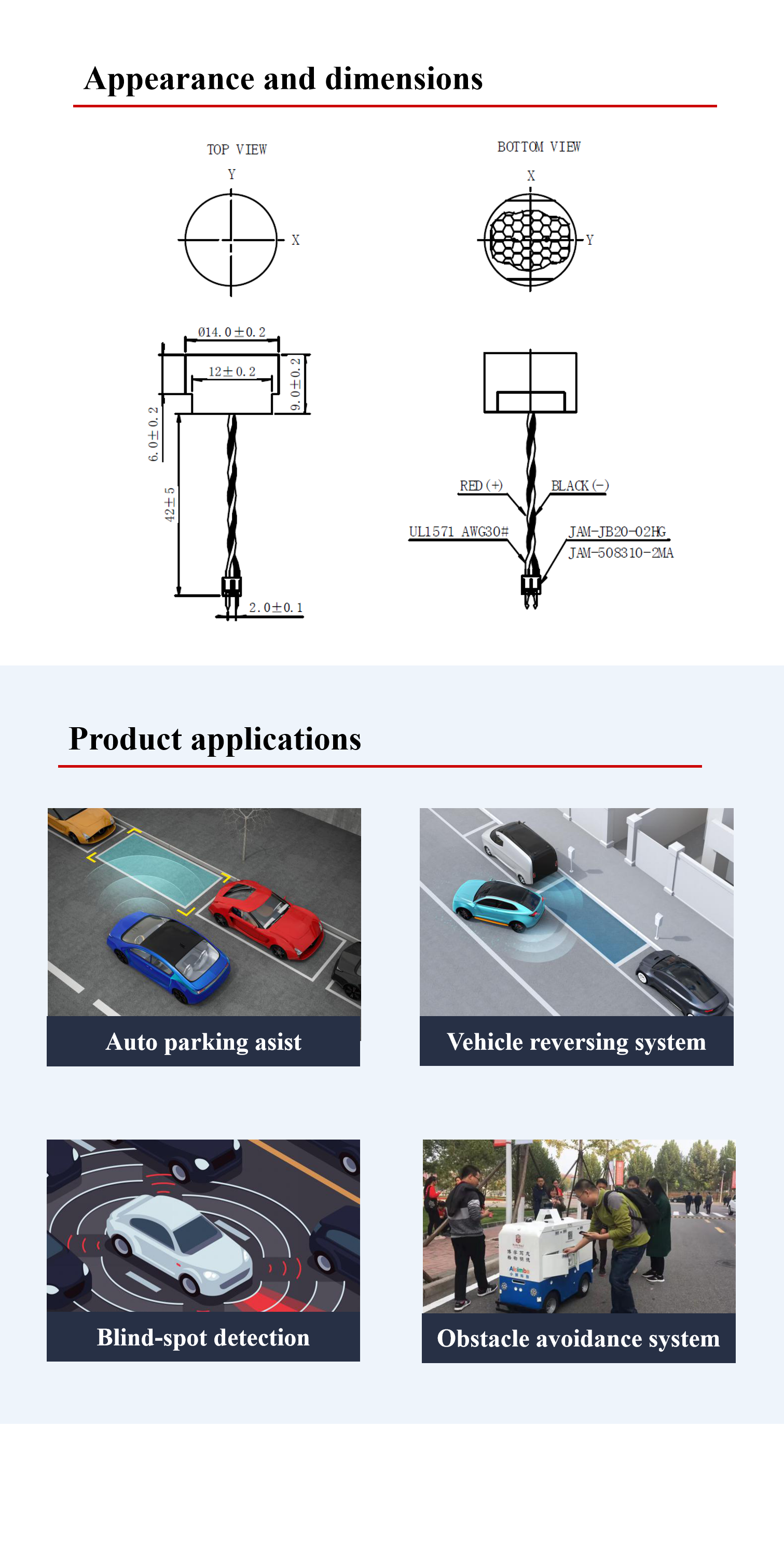 Waterproof Piezoelectric Ultrasonic Sensor 14.0mm Rear Parking Transducer