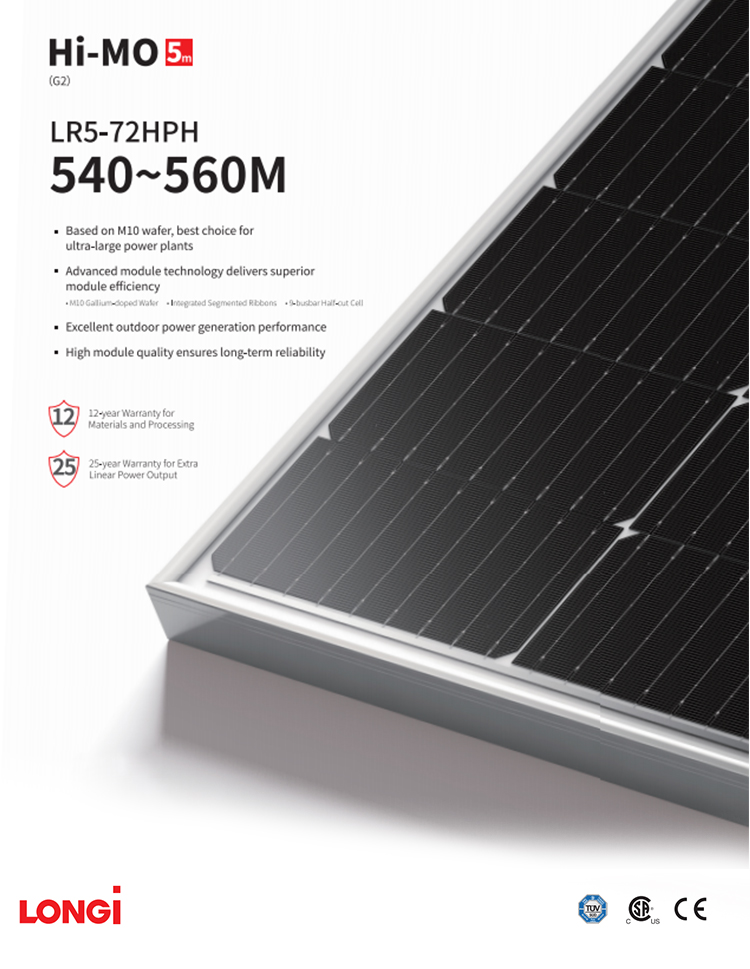 LR5-72HPH 540-560M HALF-CELL Hi-MO 5m Monocrystalline Solar Panel for Solar Energy System