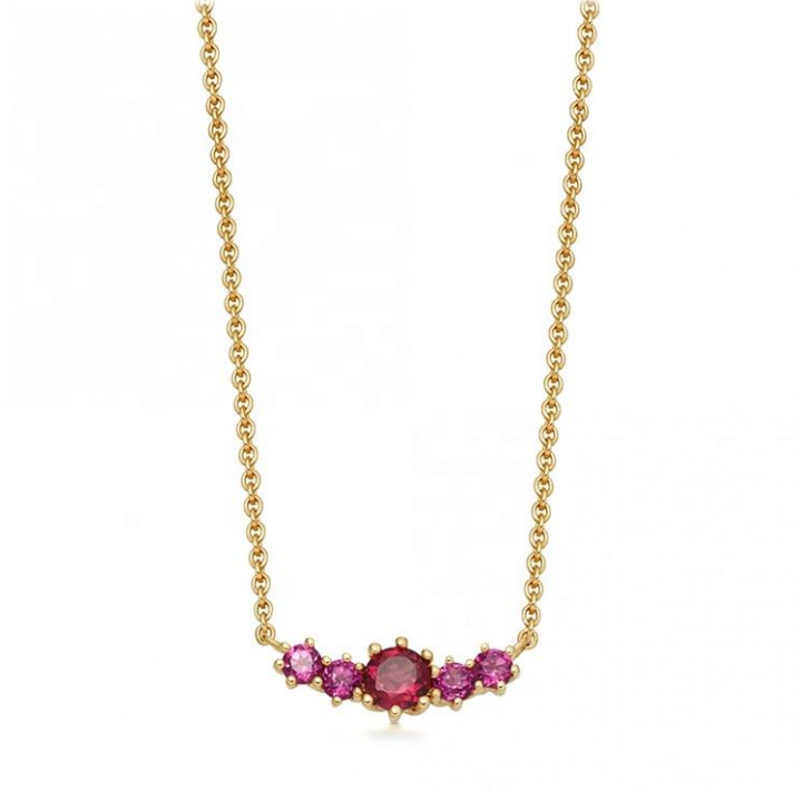 Gold Plated 925 Sterling Silver Ruby Gemstone Necklace With Cable Chain