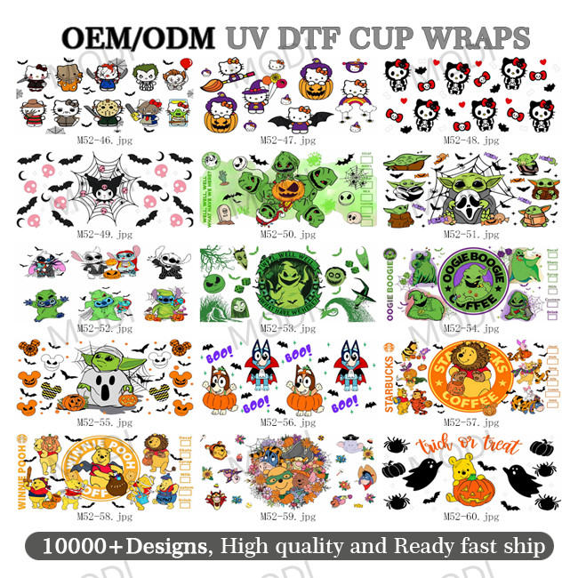 Customizable Halloween UV DTF Transfers For Glass Tumblers With Over 1000 Designs