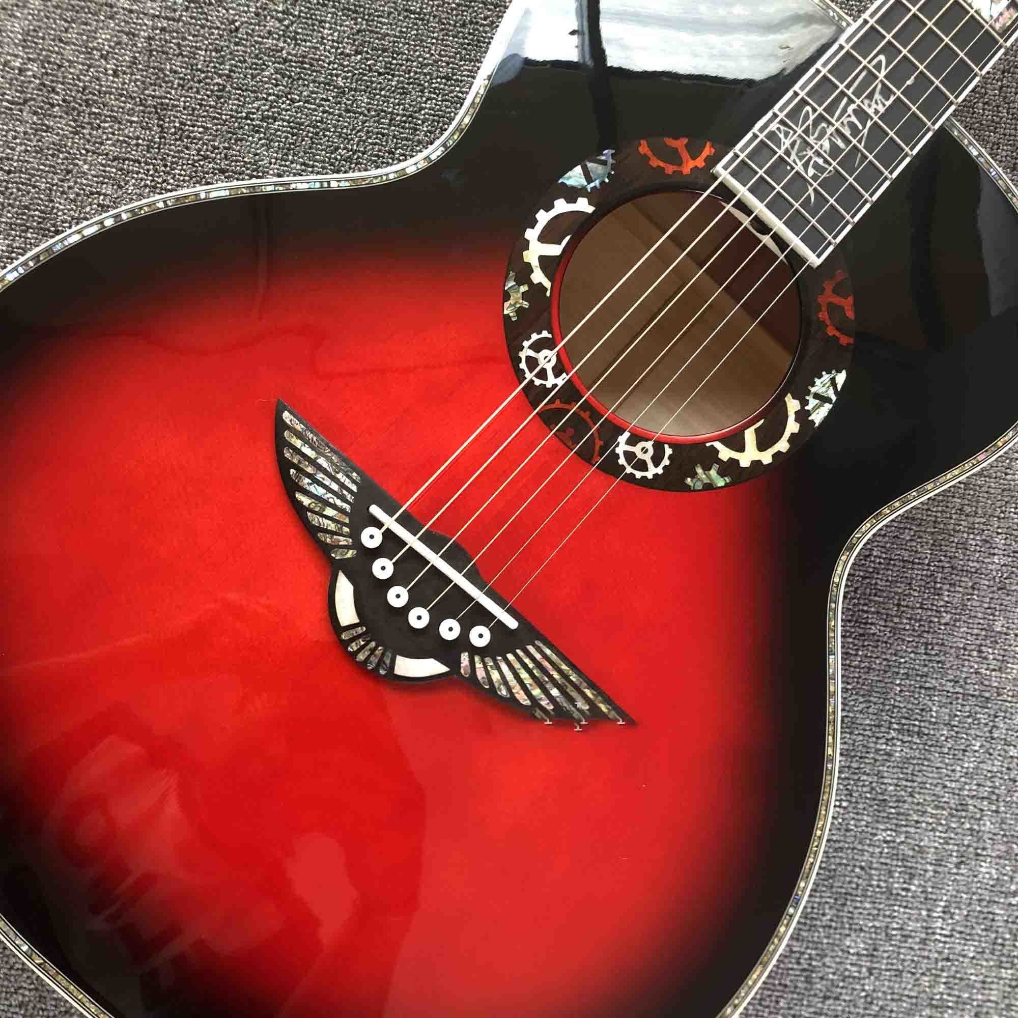 Custom Solid Spruce Top Ebony Fingerboard Real Abalone Shell Binding Inlay 40 Inches Flamed Maple B side Acoustic Guitar