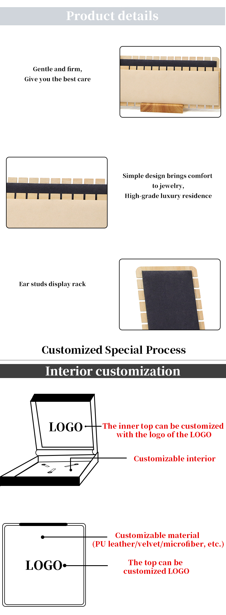 Slotted Edge Portable Wooden Jewelry Display Stand for Necklace Pendant Show