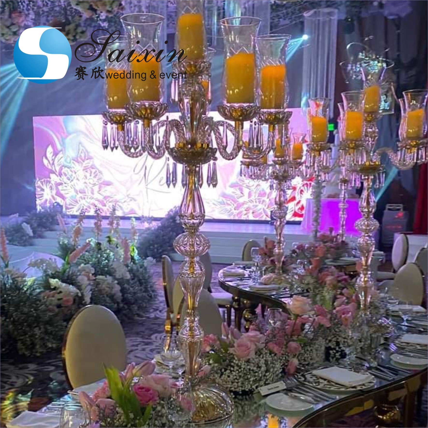 Floor Metal And Crystal Candelabra 9 Arm 6 Arm 3M Led Crystal Chandeliers Wedding Stages