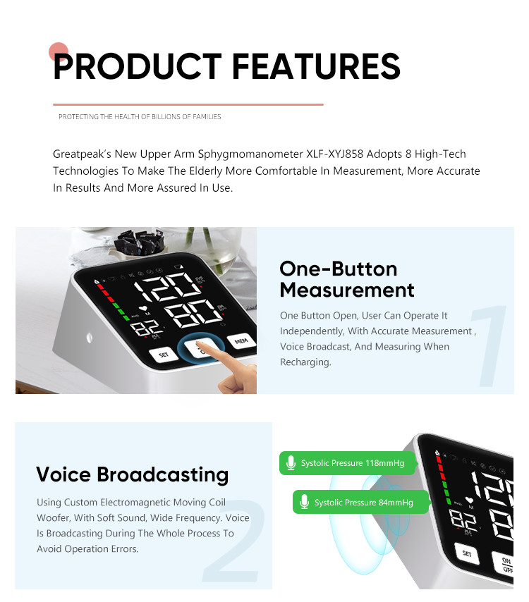 Automatic Digital Arm Blood Pressure Monitor 2*120 Memory Sphygmomanometer Pressure Gauge Meter for Measuring Pressure