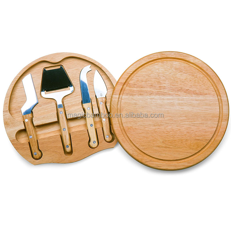 Natural Bamboo Wood Round Charcuterie Board Set Perfect for Chopping and Entertaining