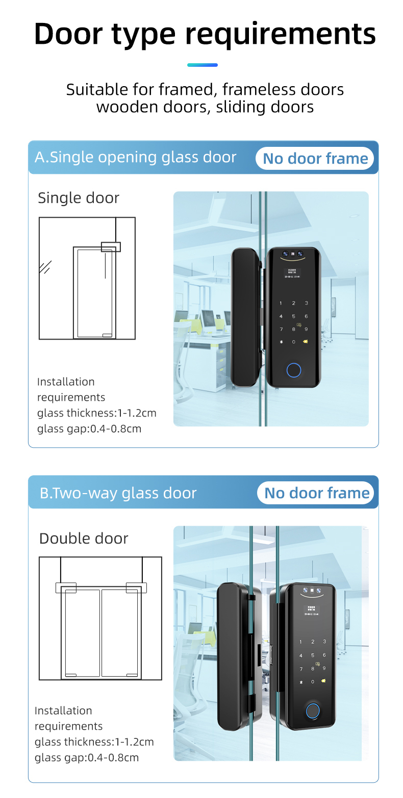 Smart Home Door Lock Tuya Face Recognition Glass Door Lock Digital Lock Fingerprint Password Card Key Door Lock For Home