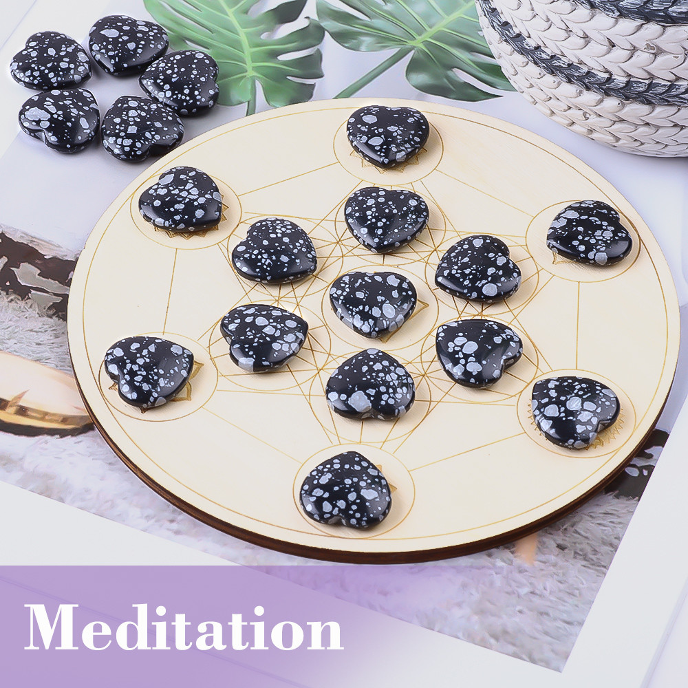 Beneficial Snow Flake Obsidian Heart Shaped Stones Crystals
