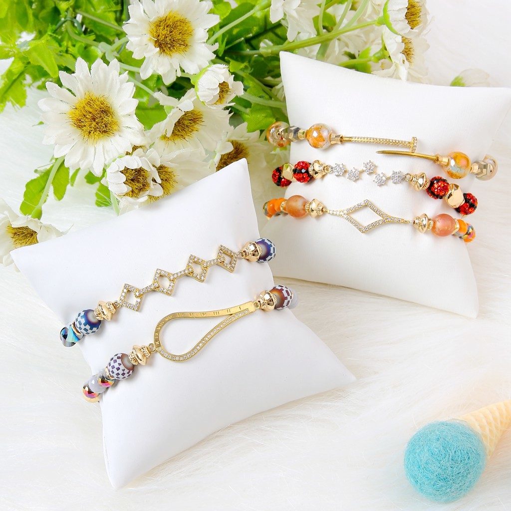 Dark Gold Shinny Beads Stretchy Crystal Bracelets With Zircon Bayonet Connector